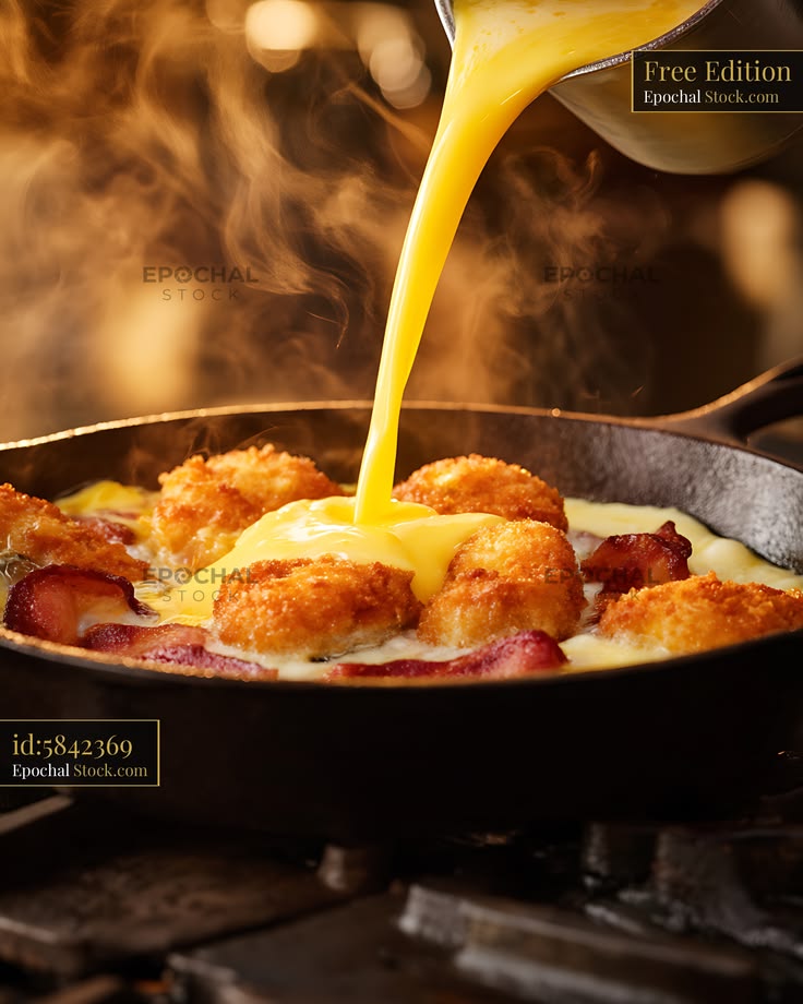 Cheese Sauce Over Fried Croquettes and Bacon Free Premium Stock Photo